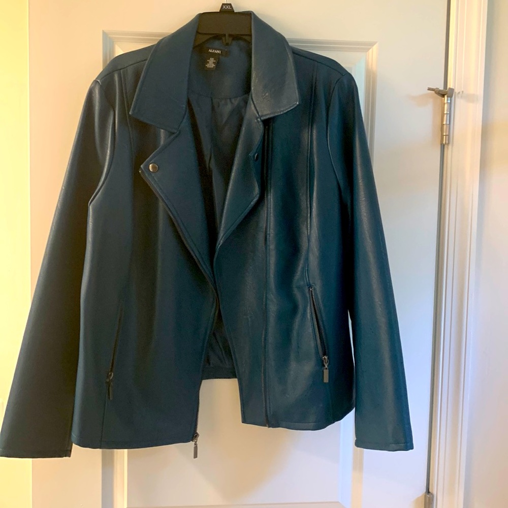 ALFANI Leather Jacket. Beautiful dark aqua, butter soft leather jacket. Size XXL